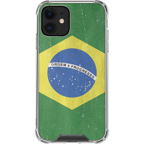 Brazil Flag Distressed iPhone 12 Clear Case